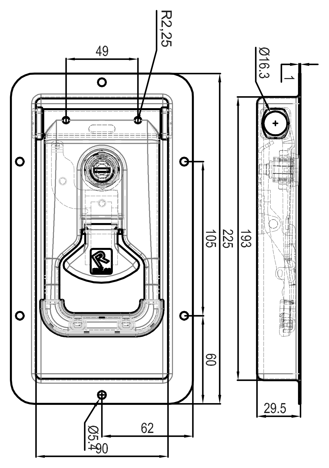 RECESSED HANDLE ATLAS-29 - Technical drawing