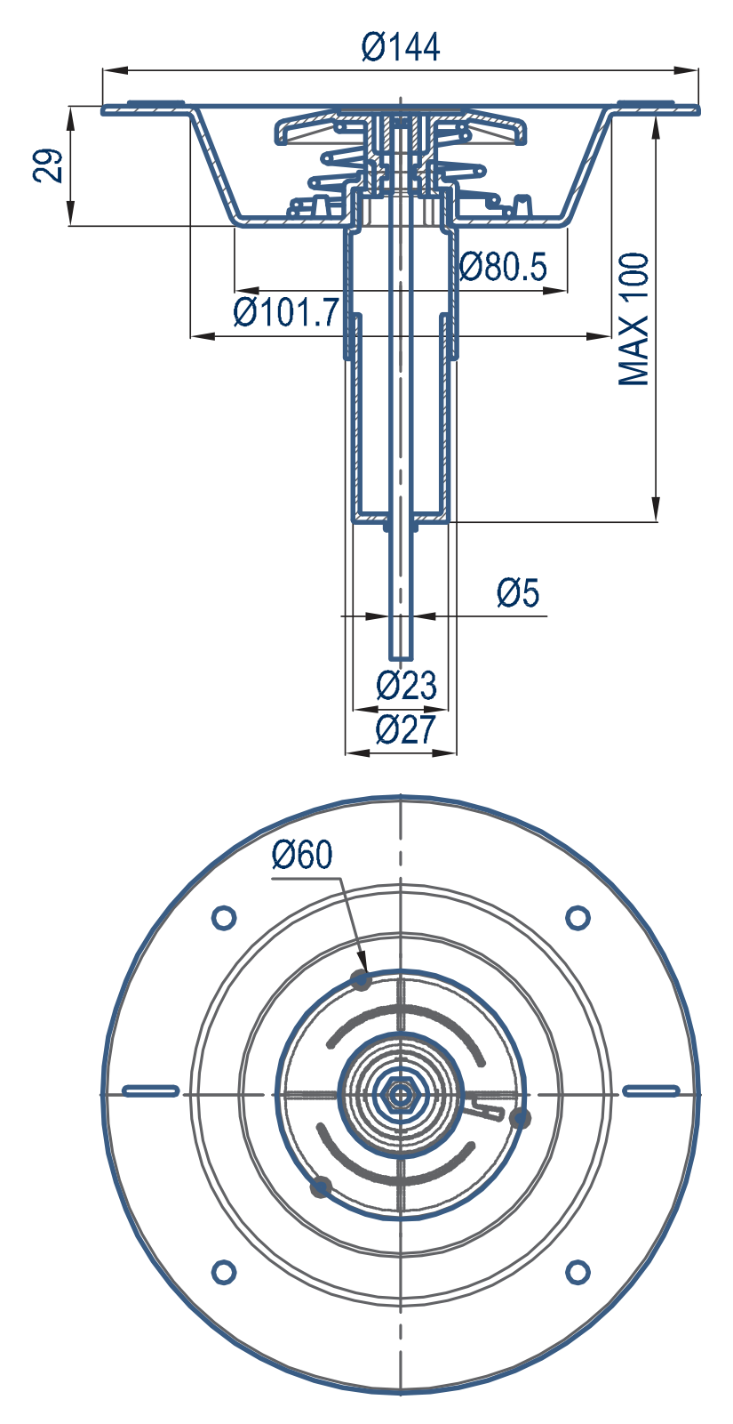 INSIDE OPENING DEVICE NYLON - Technical drawing