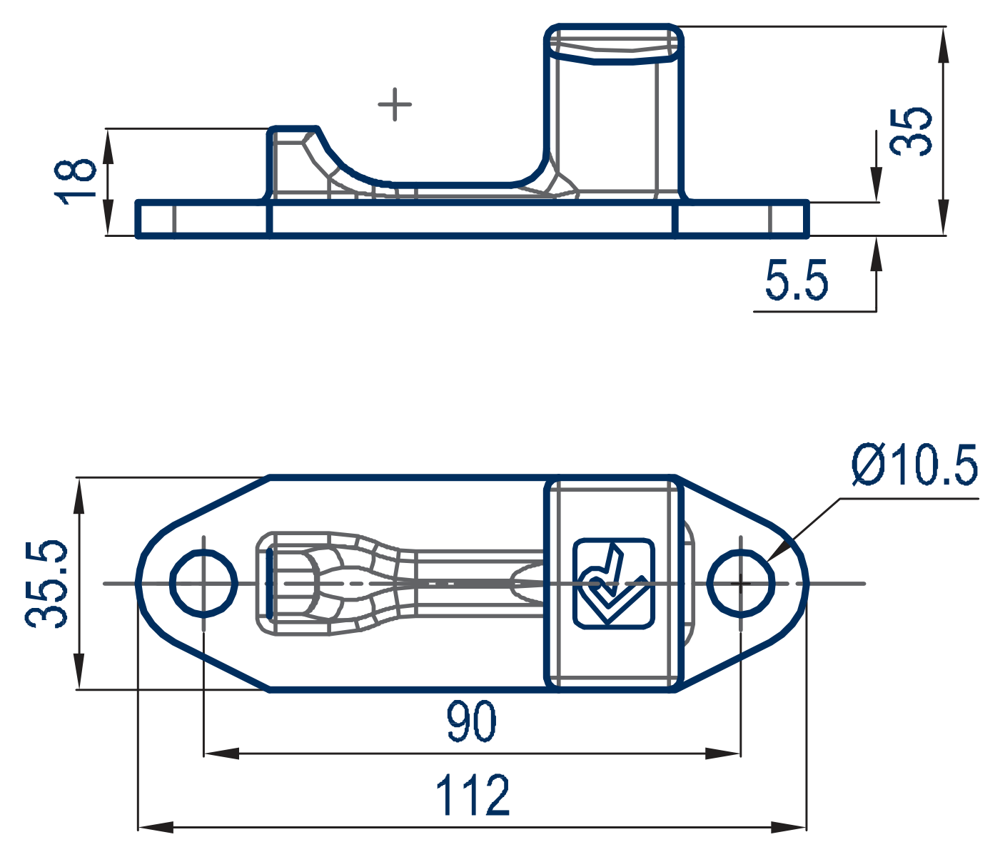 KEEPER FOR DOUBLE FINGER CAM SMALL - Technical drawing