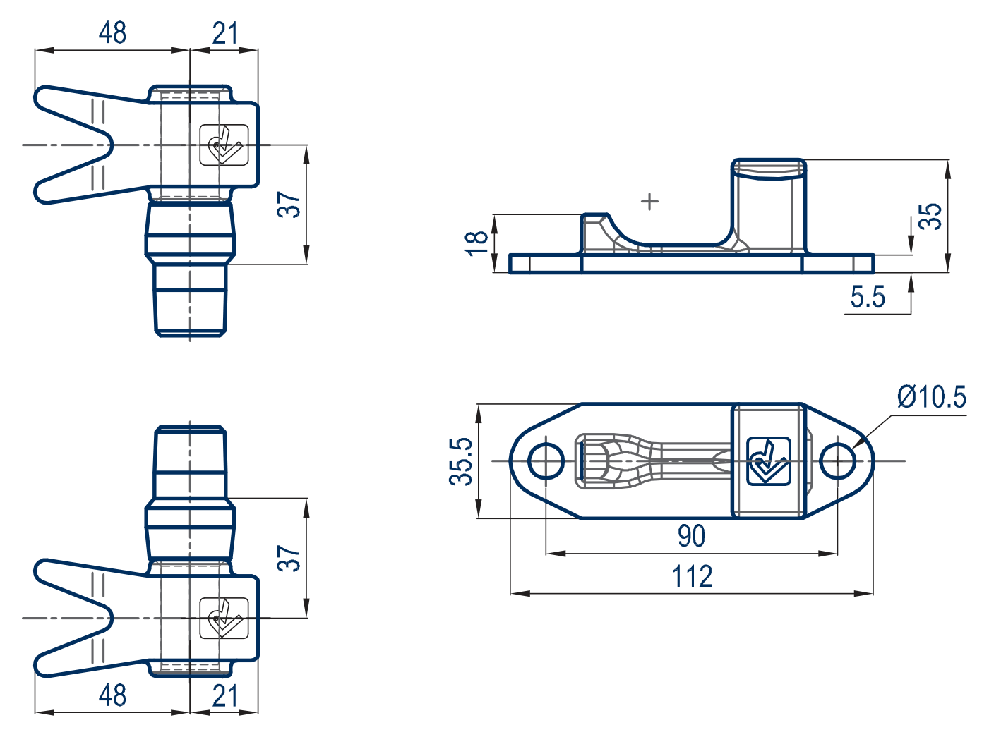KIT DOUBLE FINGER CAMS+KEEPERS SMALL - Technical drawing