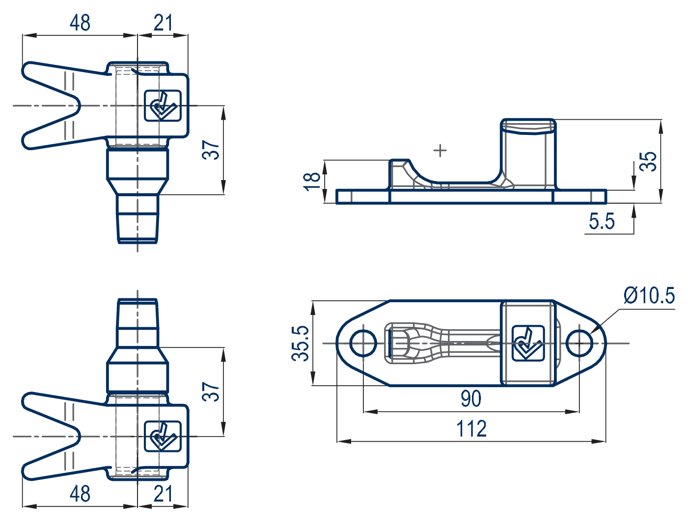 KIT DOUBLE FINGER CAMS+SMALL KEEPERS - Technical drawing