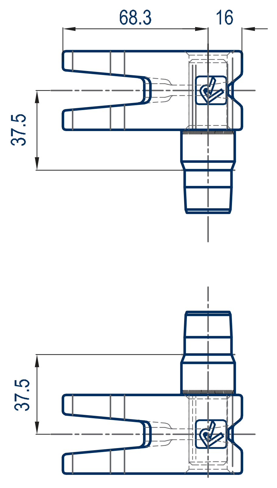 DOUBLE FINGER CAM WITH SHORT PIVOT LEFT HAND - Technical drawing