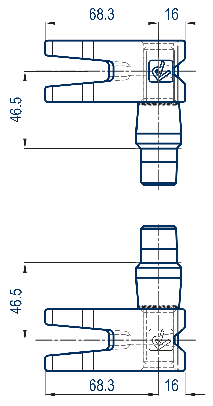 DOUBLE FINGER CAM LEFT LARGE WITH PIVOT SHORT - Technical drawing