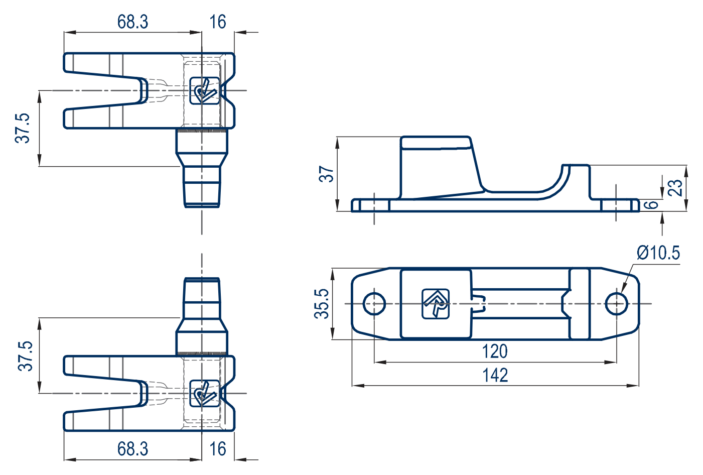 KIT DOUBLE FINGER CAMS + LARGE KEEPERS + SHORT SHANK - Technical drawing