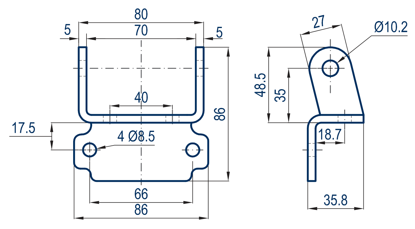 KARE MENTEŞE DİRSEĞİ U-30 - Teknik çizim