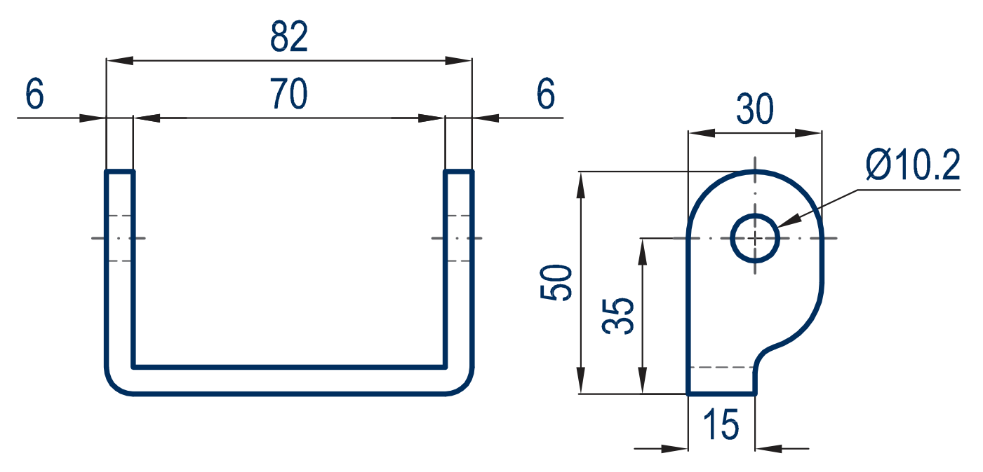 MENTEŞE DİRSEĞİ U-15 - Teknik çizim