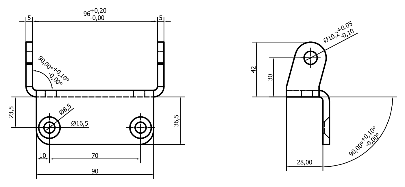 TAMEGA SQUARE HINGE BRACKET 28 INOX - Technical drawing