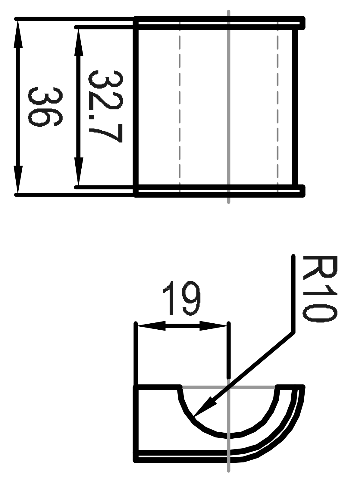 HALF NYLON BUSH 20MM - Technical drawing
