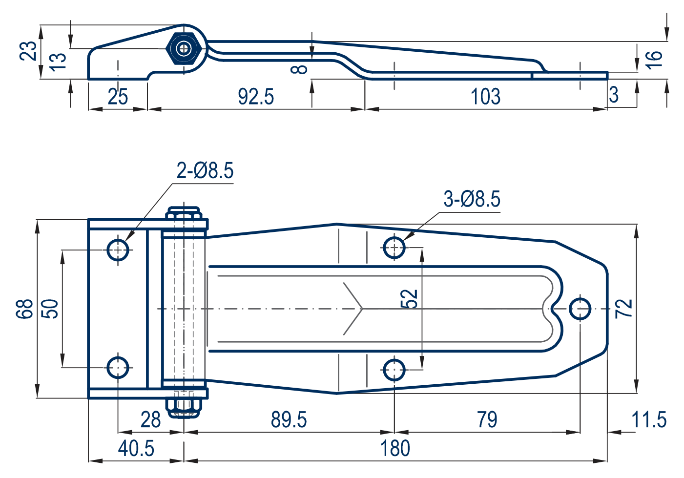 SMALL EUME HINGE WITH U-25 BRACKET - Technical drawing