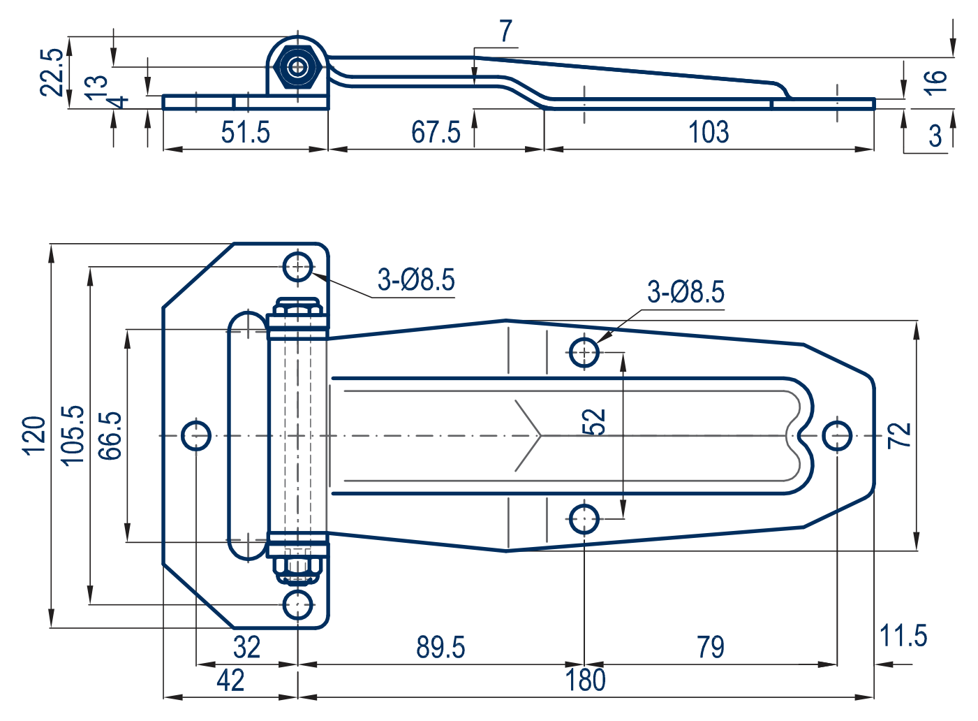 SMALL EUME HINGE WITH L-52 BRACKET - Technical drawing