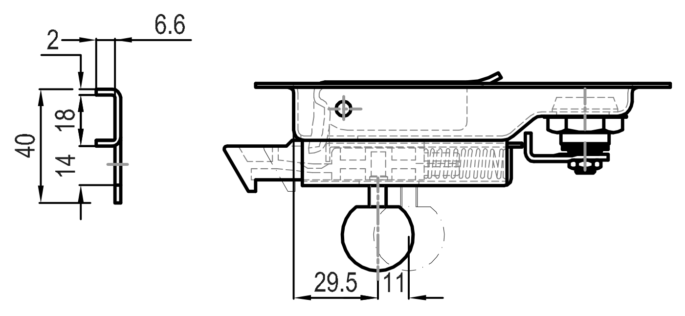 ARES ANTIPANIC RECESSED LOCK WITH HOOK - Technical drawing