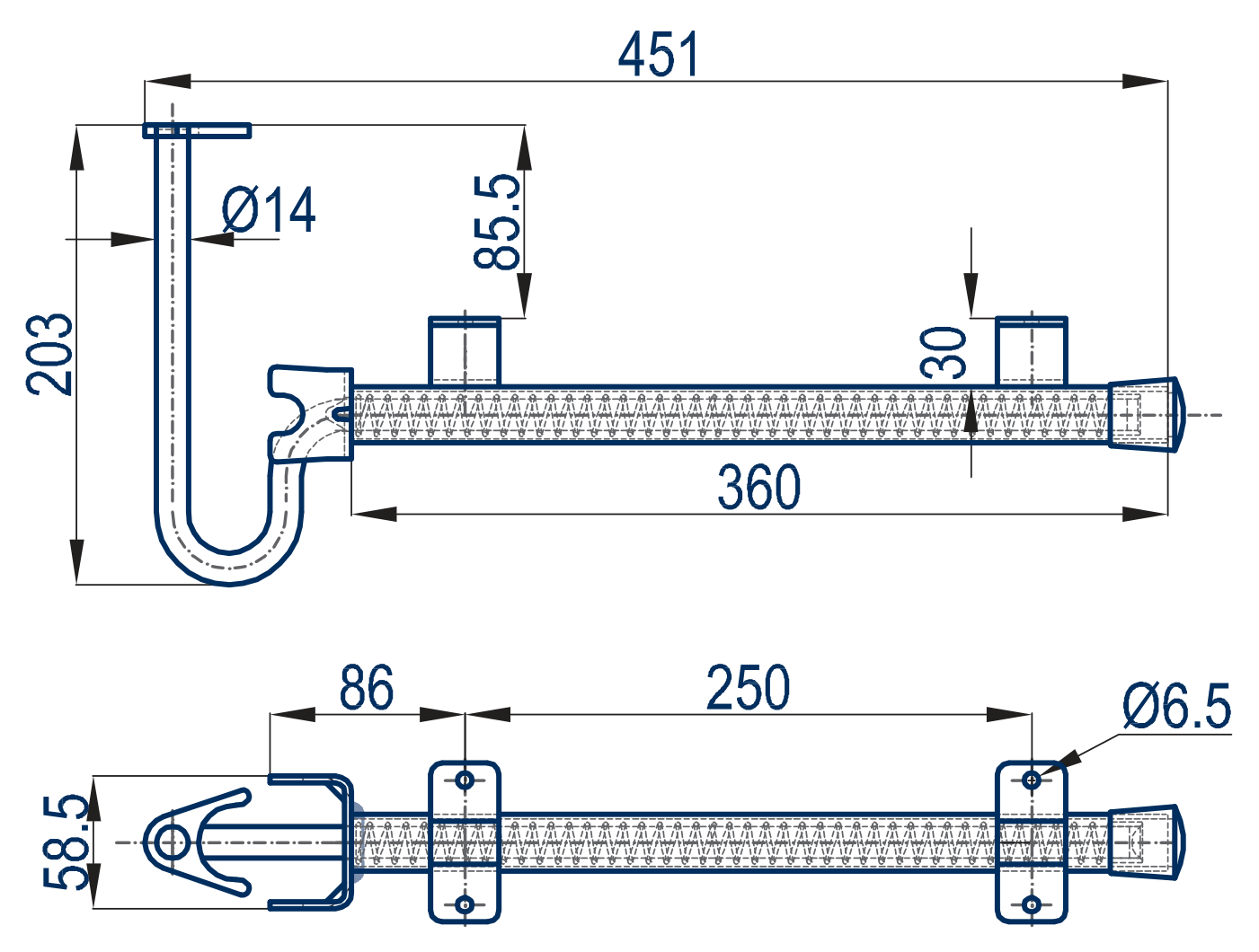 LEVER DOOR RETAINER FOR TUBE - Technical drawing