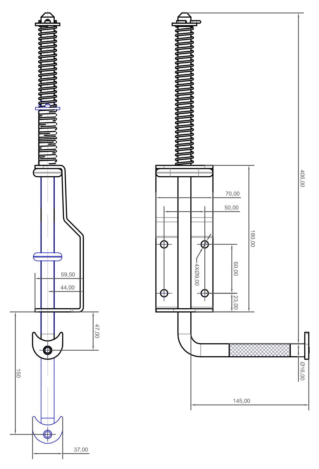 LEVER DOOR RETAINER 406X145 - Technical drawing