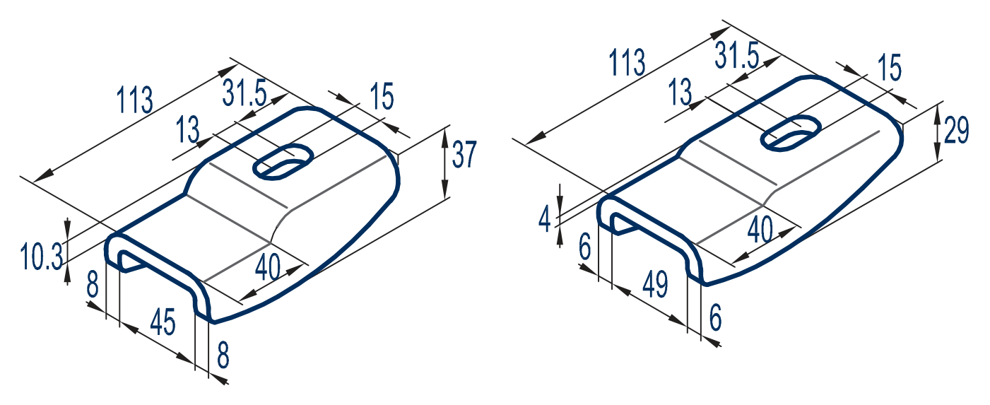 CHASSIS ATTACHING CLAMPS ZINC PLATED - Technical drawing